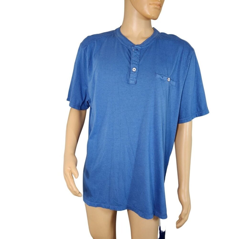 TOMMY BAHAMA Mens Size M T Shirt  Schooner Stripe Henley New Dutch Blue --16